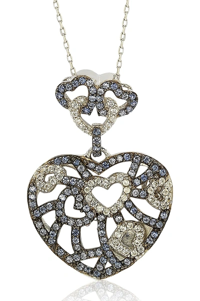 Suzy Levian Sterling Silver Sapphire Heart Pendant In Blue