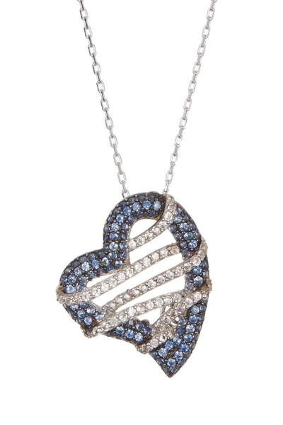 Suzy Levian Sterling Silver Sapphire Heart Pendant Diamond Accent Necklace In Blue