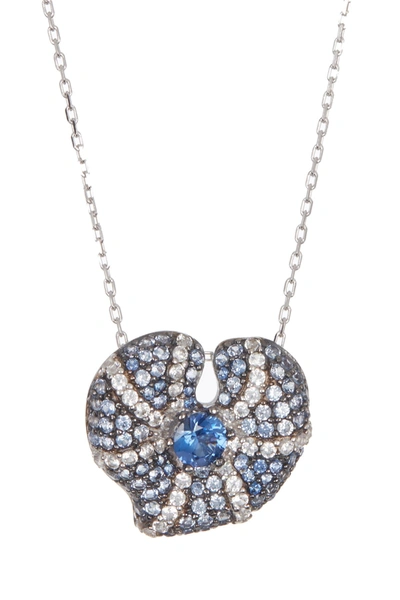 Suzy Levian Sterling Silver Center Sapphire Heart Pendant Diamond Accent Necklace In Blue