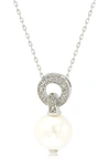 Suzy Levian Sterling Silver 10mm Freshwater Pearl & Created Sapphire Pendant In White