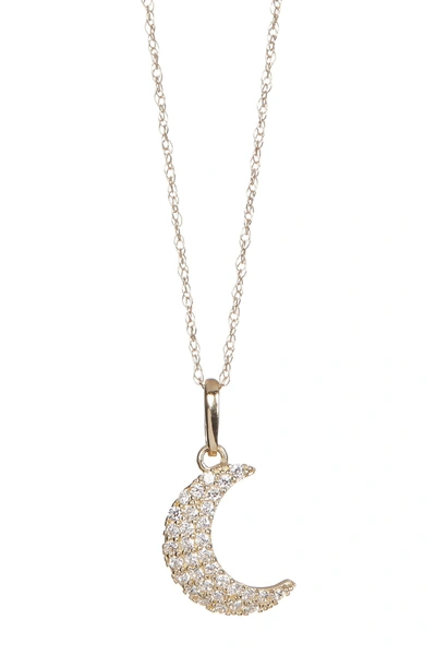 Candela 14k Yellow Gold Pave Cz Crescent Moon Pendant Necklace In Clear