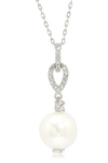 Suzy Levian Sterling Silver 10mm Freshwater Pearl & Created Sapphire Pendant In White