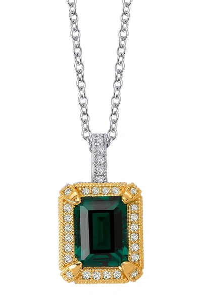 Lafonn Simulated Diamond & Emerald Pendant Necklace In White-emerald
