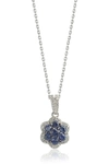 Suzy Levian Sterling Silver Blue Sapphire & Lab Created White Sapphire Flower Pendant Necklace In Blue