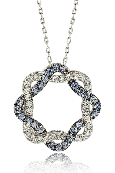 Suzy Levian Sterling Silver Blue & White Sapphire & Diamond Accent Whimsical Circle Pendant Necklace