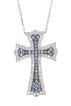 Suzy Levian Sterling Silver Blue Sapphire Pendant Necklace In Blue
