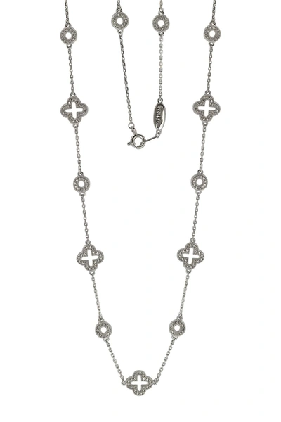 Suzy Levian Sterling Silver Clover & Circle Cz Station Necklace In White