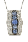 Suzy Levian Two-tone Sapphire & Lab Created White Sapphire Pendant Necklace In Blue