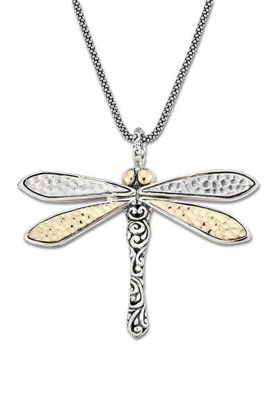 Samuel B Jewelry Sterling Silver & 18k Yellow Gold Hammered Dragon Fly Necklace In Silver And Gold