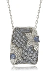 Suzy Levian Sterling Silver Blue Sapphire, Lab Created White Sapphire, & Brown Diamond Floral Pendant Necklace