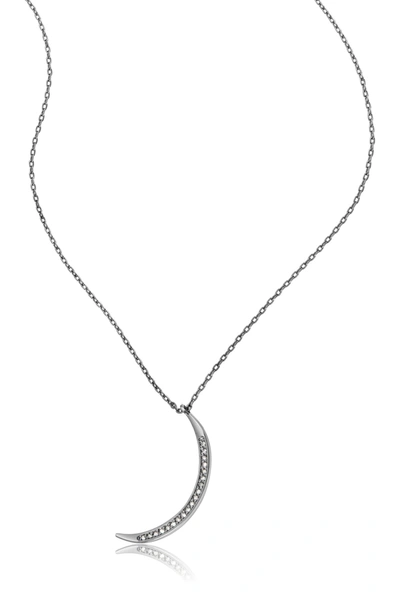 Adornia Fine Black Rhodium Plated Sterling Silver Pave Diamond Crescent Moon Pendant Necklace