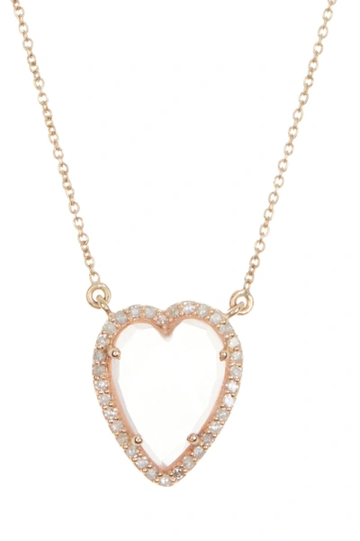 Adornia Fine 14k Yellow Gold Diamond Halo Rose Quartz Heart Pendant Necklace In Pink