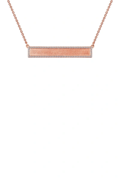 Lafonn Rose Gold Plated Sterling Silver Pave Simulated Diamond Halo Bar Pendant Necklace In White