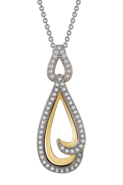 Lafonn Platinum & Gold Plated Sterling Silver Simulated Diamond Open Teardrop Pendant Necklace In White