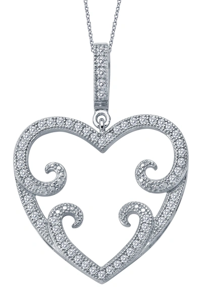 Lafonn Platinum Plated Sterling Silver Simulated Diamond Filigree Heart Pendant Necklace In White