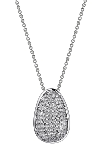 Lafonn Platinum Plated Sterling Silver Simulated Diamond Micro Pave Half Moon Pendant Necklace In White