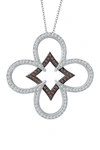 Lafonn Platinum & Black Rhodium Plated Simulated Diamond Detail Open Flower Pendant Necklace In White-brown