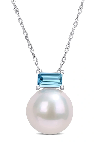 Delmar Freshwater Pearl Blue Topaz Pendant Necklace