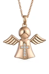 Bling Jewelry Rose Gold Plated Vermeil Guardian Angel Cz Necklace In Rose