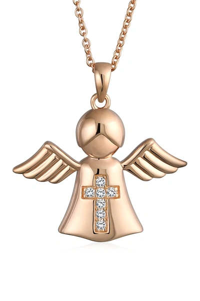 Bling Jewelry Rose Gold Plated Vermeil Guardian Angel Cz Necklace