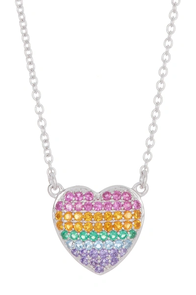 Liza Schwartz Sterling Silver Rainbow Cz Heart Necklace