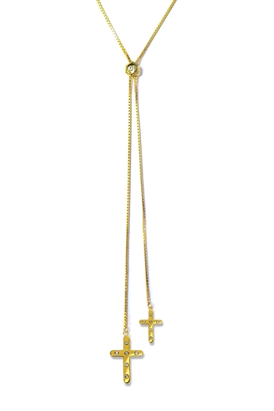 Liza Schwartz Cross Lariat Necklace In Gold