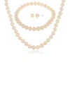SPLENDID PEARLS 7-8MM NATURAL WHITE CULTURED FRESHWATER PEARL 3-PIECE EARRING NECKLACE & BRACELET SET,820035509985