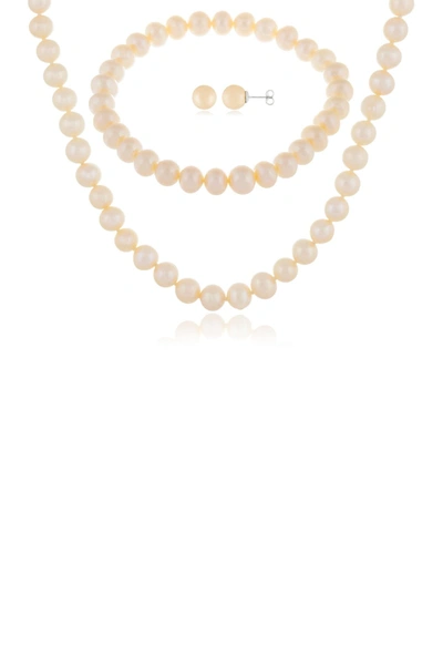 Splendid Pearls 7-8mm Natural White Cultured Freshwater Pearl 3-piece Earring Necklace & Bracelet Set