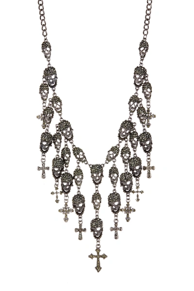 Eye Candy Los Angeles Skully Fringe Necklace In Dark Silver