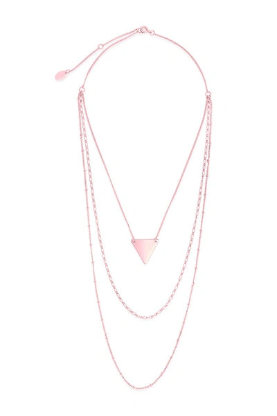 Sterling Forever Rose Gold Plated Triple Chain Layered Triangle Necklace