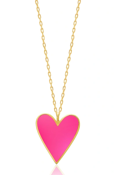 Gab+cos Designs 14k Gold Plated Candy Pink Enamel Heart Necklace