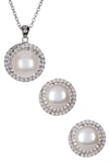 Splendid Pearls 8.5-9mm Cultured Freshwater Pearl Double Halo Pendant Necklace & Earrings Set