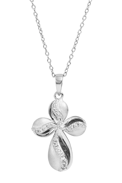 Savvy Cie Sterling Silver Cz Satin Cross Pendant Necklace In White