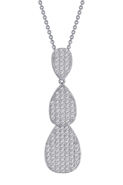 Lafonn Platinum Plated Sterling Silver Simulated Diamond Micro Pave Luminous Drop Pendant Necklace In White