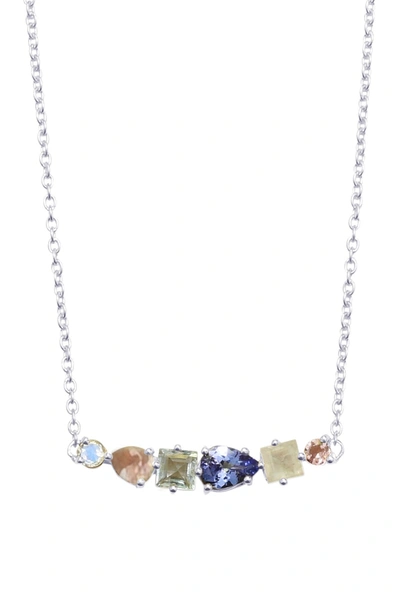 Adornia White Rhodium Plated Sterling Silver Mixed Stone Pendant Necklace In Multi