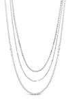 Sterling Forever Rhodium Plated Dainty Three Layer Chain Necklace In Silver