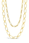 STERLING FOREVER 14K GOLD PLATED FIGARO & SQUARE LINK LAYERED CHAIN NECKLACE,695510937115