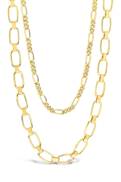 Sterling Forever 14k Gold Plated Figaro & Square Link Layered Chain Necklace