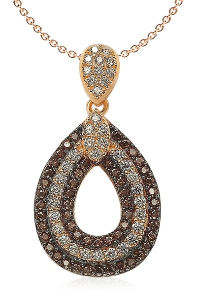 Suzy Levian Pave Cz Teardrop Shape Pendant Necklace In Brown