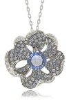 Suzy Levian Sterling Silver Sapphire And Diamond Accent Whimsical Flower Pendant Necklace In Blue