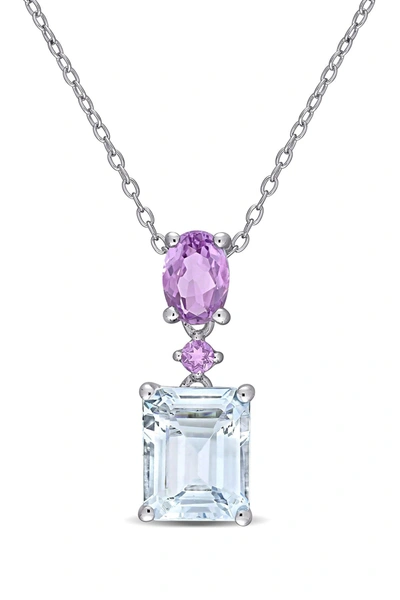 Delmar Sterling Silver Aquamarine & Amethyst Pendant Necklace In Multi