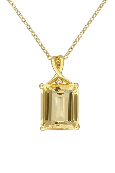 Delmar Yellow Plated Sterling Silver Baguette Cut Citrine Pendant Necklace