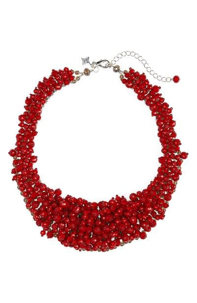 Panacea Crystal Beaded Statement Necklace In Red