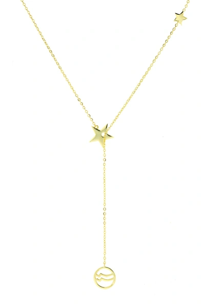 Adornia 14k Yellow Gold Plated Sterling Silver Zodiac Pendant Lariat Necklace In Aquarius