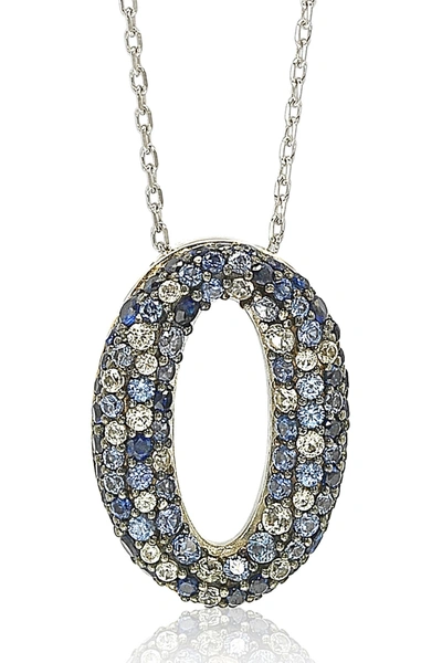 Suzy Levian Sterling Silver Sapphire Diamond Accent Oval Pendant Necklace In Blue