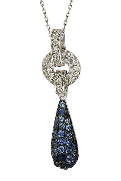 Suzy Levian Sterling Silver Blue Sapphire, Created White Sapphire & Brown Diamond Pendant Necklace