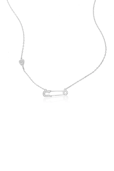 Adornia Silver Safety Pin Heart Necklace