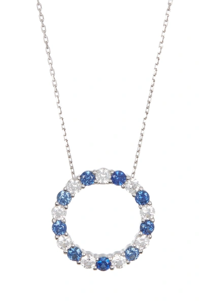 Suzy Levian Sterling Silver Sapphire Circle Pendant Necklace In Blue