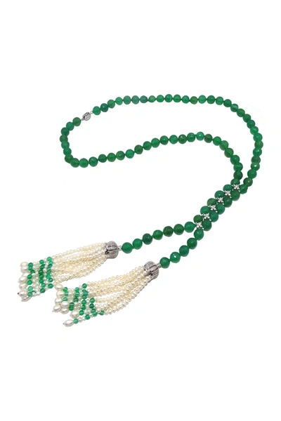 Savvy Cie Green Agate, Freshwater Pearl & Crystal Beaded Y-necklace