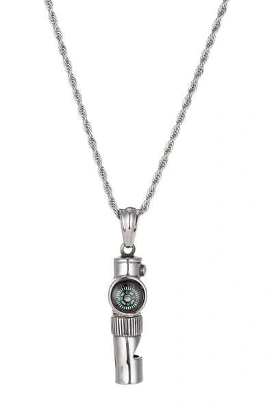 Eye Candy Los Angeles Lincoln Titanium Compass Pendant Necklace With Working Whistle In Silver